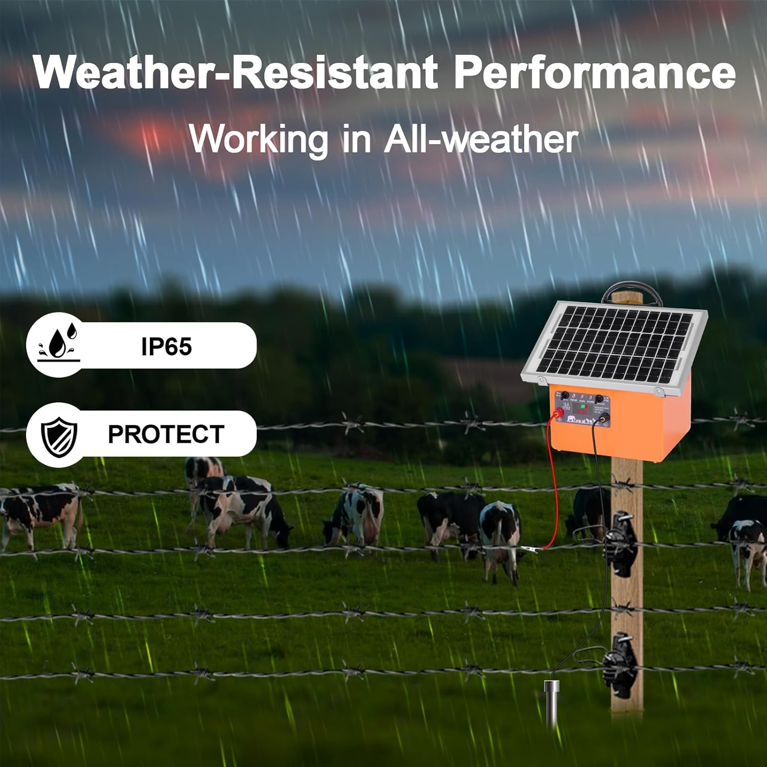 20 Miles Solar Electric Fence Charger,0.5 Joule Electric Fence Kit with 7.5W Solar Panel/7Ah Battery, IP65 Waterproof,Up to 9.5KV Output Portable Solar Fencer for Livestock Poultry