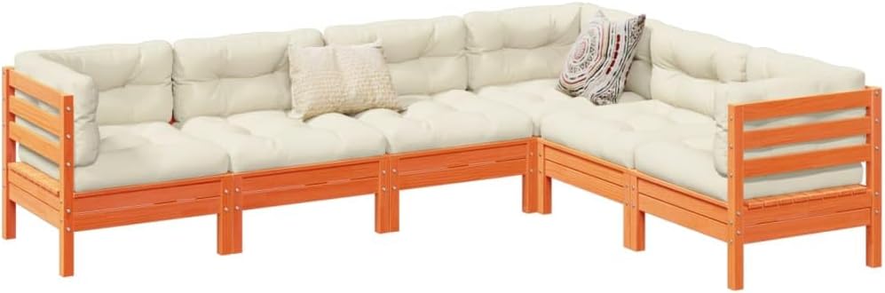 Furniture Sets 6 Piece Patio Sofa Set with Cushions Wax Brown Solid Wood Pine,Pinewood Outdoor Sofa Set with Comfortable Cushions for Patio or Garden Garden Conversation Sets