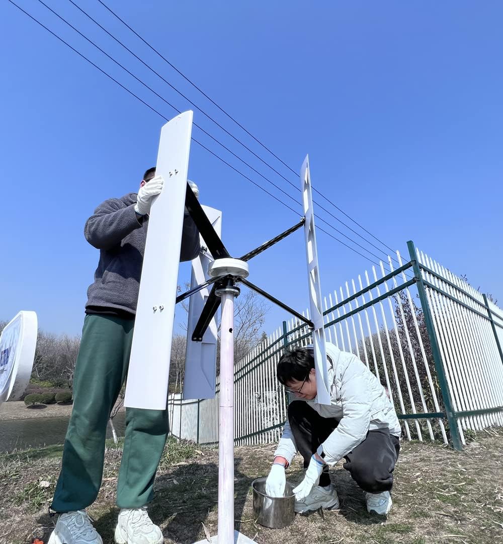 800W 12V Wind Turbine Generator VAWT 3 Blades Vertical Axis Wind Turbine Kit 2m/s Low Wind Speed Starting Wind Power Generator with MPPT Charge Controller for Off Grid System to Charge Battery