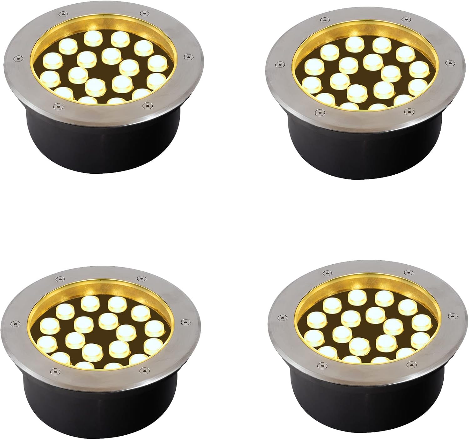 18W Outdoor Ground Lights,Diameter 8 inches,Waterproof IP67 Landscape Light,Warm White 3000K,High Voltage 110V 120V Pathway Lighting for Well,Walkway,Sidewalk,Garden,Yard,Deck,Pack of 4