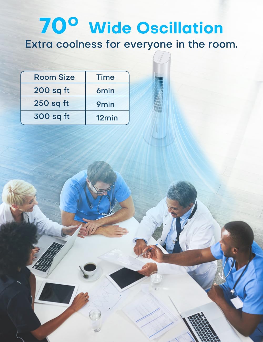 BALKO Windowless Swamp Cooler, 3 Ice Pack, 70° Oscillation, Ductless Air Conditioner, w/ 0.8 Gal Detachable Water Tank, 7H Timer & Remote, White