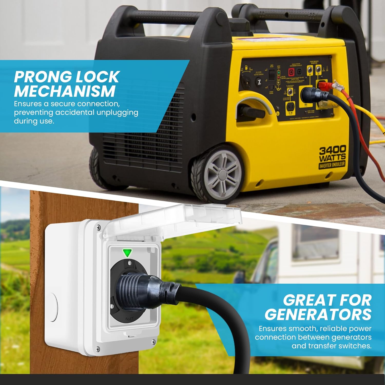 IronBox Electric L6-30P to L14-30R Power Cord - 30A, 250V, 10/3 SJOOW - UL Listed Extension Cord - Heavy Duty Adapter Cables for Generator, Transfer Switch, RV, Data Center & More (25ft, Custom Build)