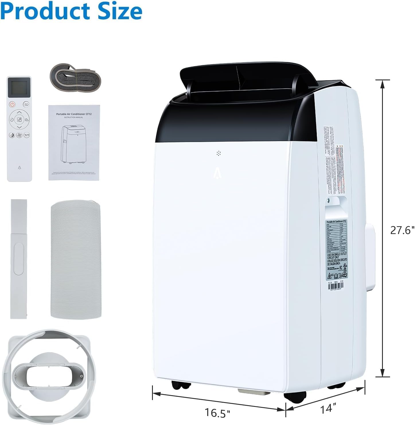 12,000 BTU Fast Cooling Portable Air Conditioner, 4-in-1 Portable Air Conditioner with Cooling, Dehumidifier, Fan, Sleep Mode, Remote Control, 24-Hour Timer, Cools Up to 550 Sq. Ft. for Home, Office