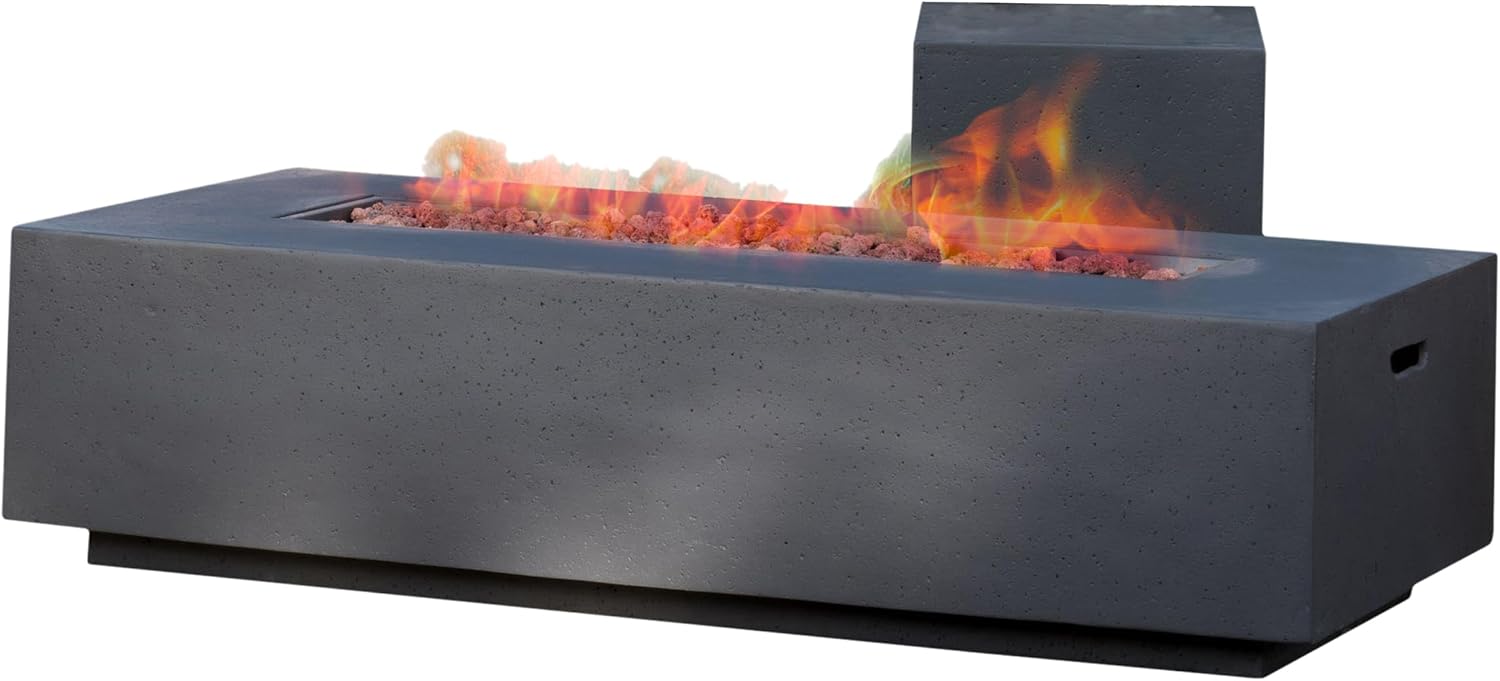 Christopher Knight Home Outdoor Lightweight Concrete 50,000 BTU Rectangular Fire Pit with Tank Holder, Dark Gray