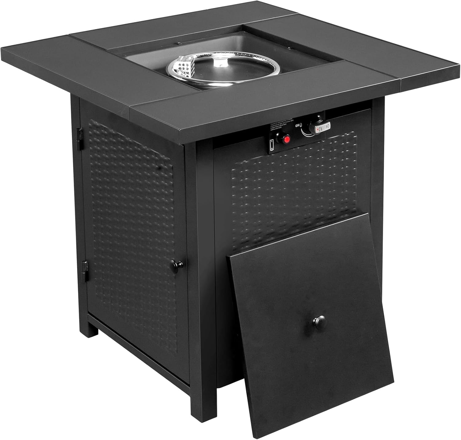 Gas FirePit Table, 28 inch 50,000 BTU Square Outdoor Propane Fire Pit Table with Lid and Volcanic Rock (Black)
