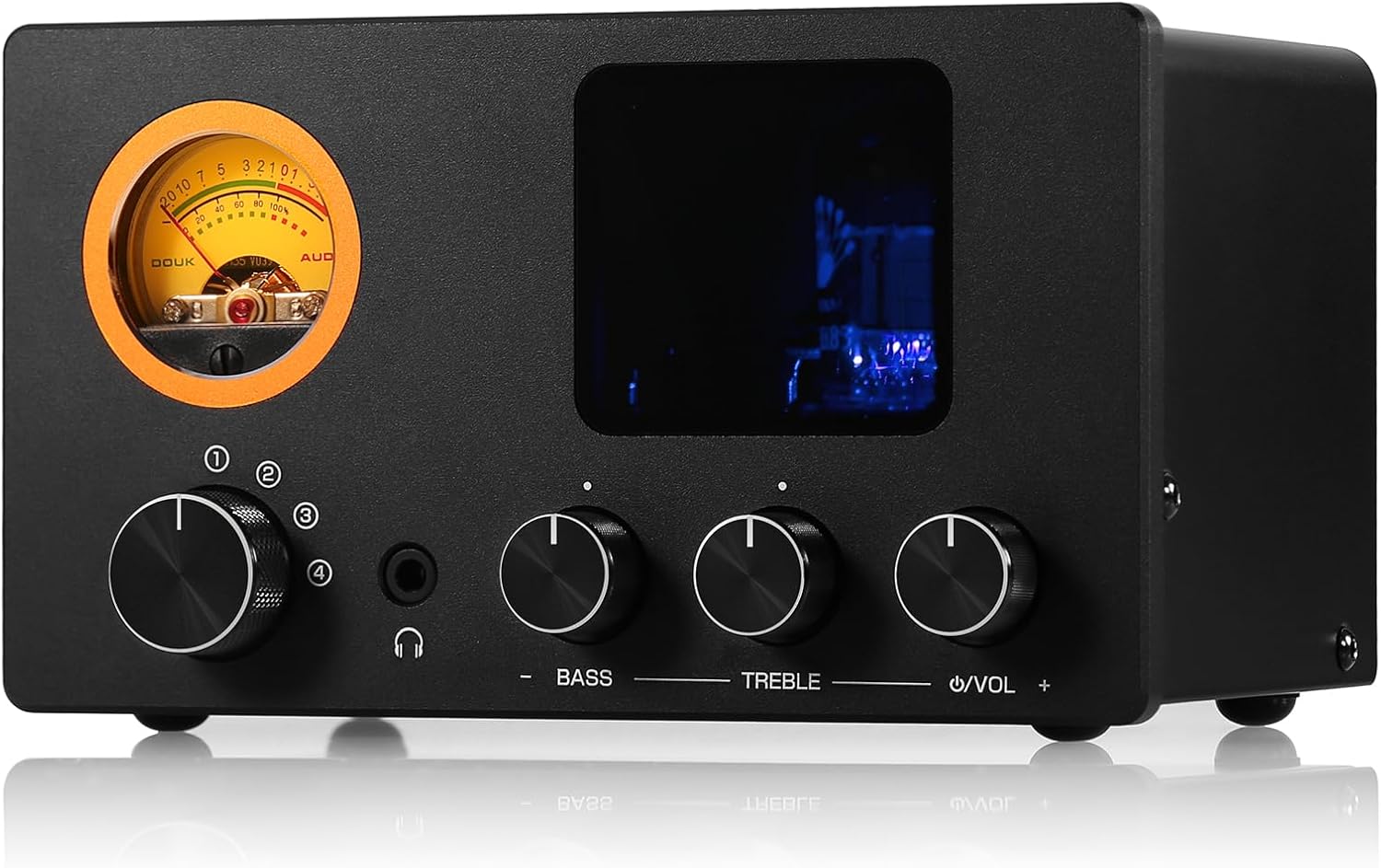 ​Douk Audio Vacuum Tube Preamp: Headphone Amp with VU Meter, 4-Way RCA Selector Switch Box, Preamplifier with Tone Control for​ Receivers, Amplifiers, Speakers, 16-600Ω Headphones (TUBE-T5C)