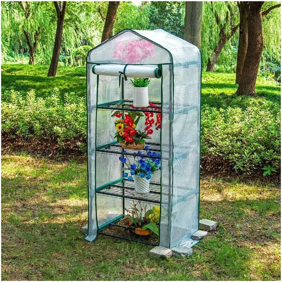 GRRICEPL 3/4 Tier Mini Greenhouse, Roll-Up Zipper Door Greenhouse, Portable Gardening Shelves with PVC Cover, for Garden Patio Backyard Porch (Color : White, Size : 69x49x160cm)