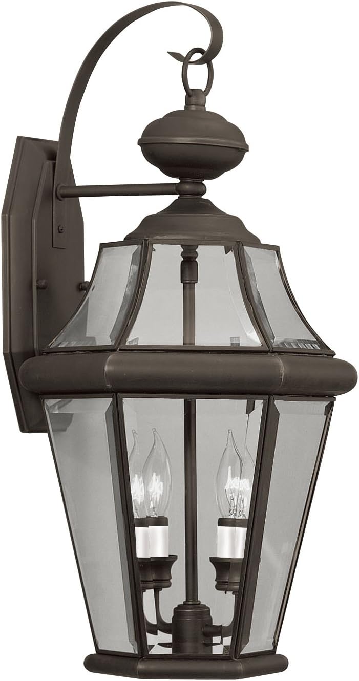 Livex Lighting 2261-07 Outdoor Wall Lantern with Clear Beveled Glass Shades, Bronze