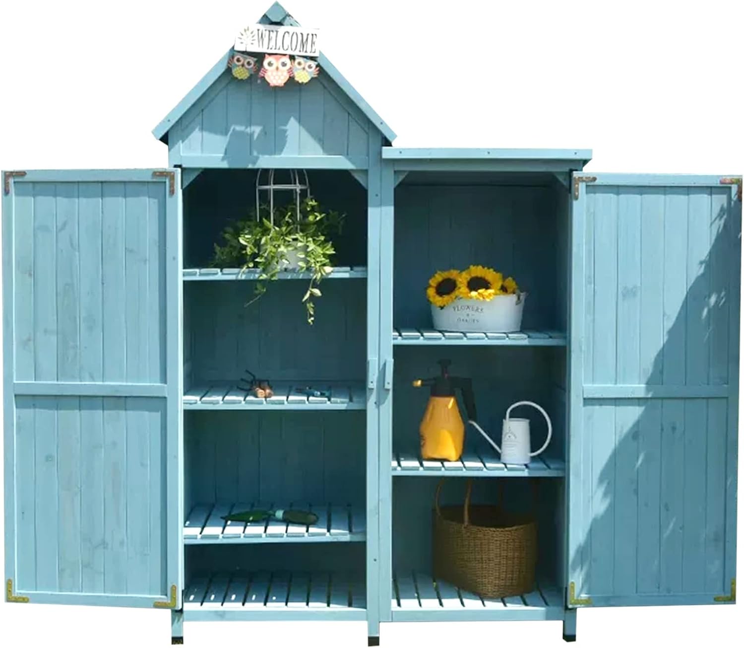 Wooden Outdoor Storage Shed with Multiple Compartments, Garden Tool Storage Cabinet, Large Garden House for Patio Furniture, Door Shutter for Backyard (C)