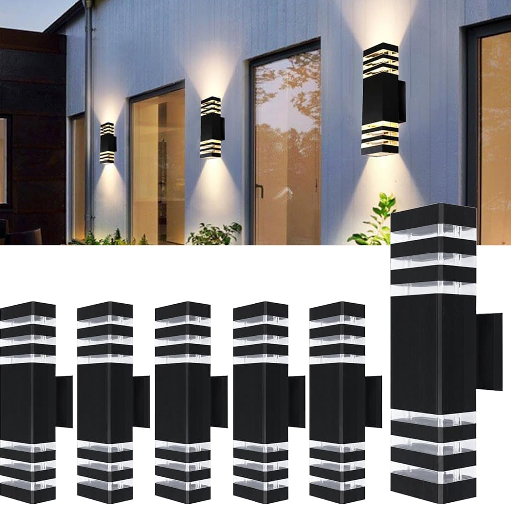 6Pack 15inch LED Square Up & Down Wall Lights,14W Outdoor Wall Light 4000K Day White Aluminum Body Waterproof IP65 LED Exterior Light Fixtures Wall Mount for House Patio Garage Garden.