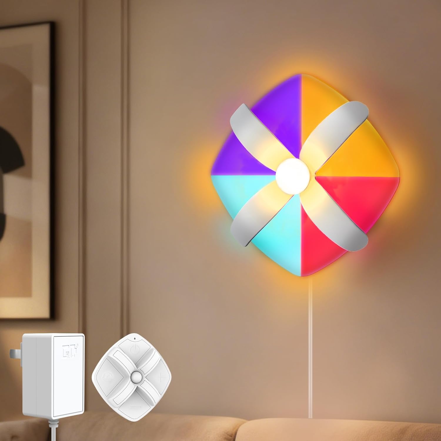 Dimmable Plug in Wall Sconces, Floral Mood Wall Light with Remote Control, 7 RGB Color Wall Light Sconces Wall Decor Mounted Lighting for Bedroom Doorway Hallway Living Room