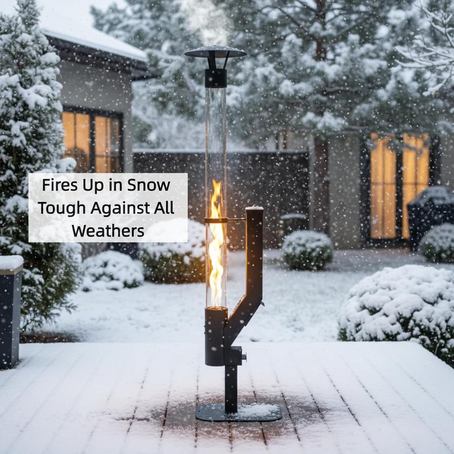 Wood Pellet Patio Heater with Spiral Swirling Flame Glass Tube, Anti-Tip Steel Base, Outdoor Fire Pit for Patio Garden Backyard, Stylish Design for Outdoor Heating & Ambiance (Black, Large)