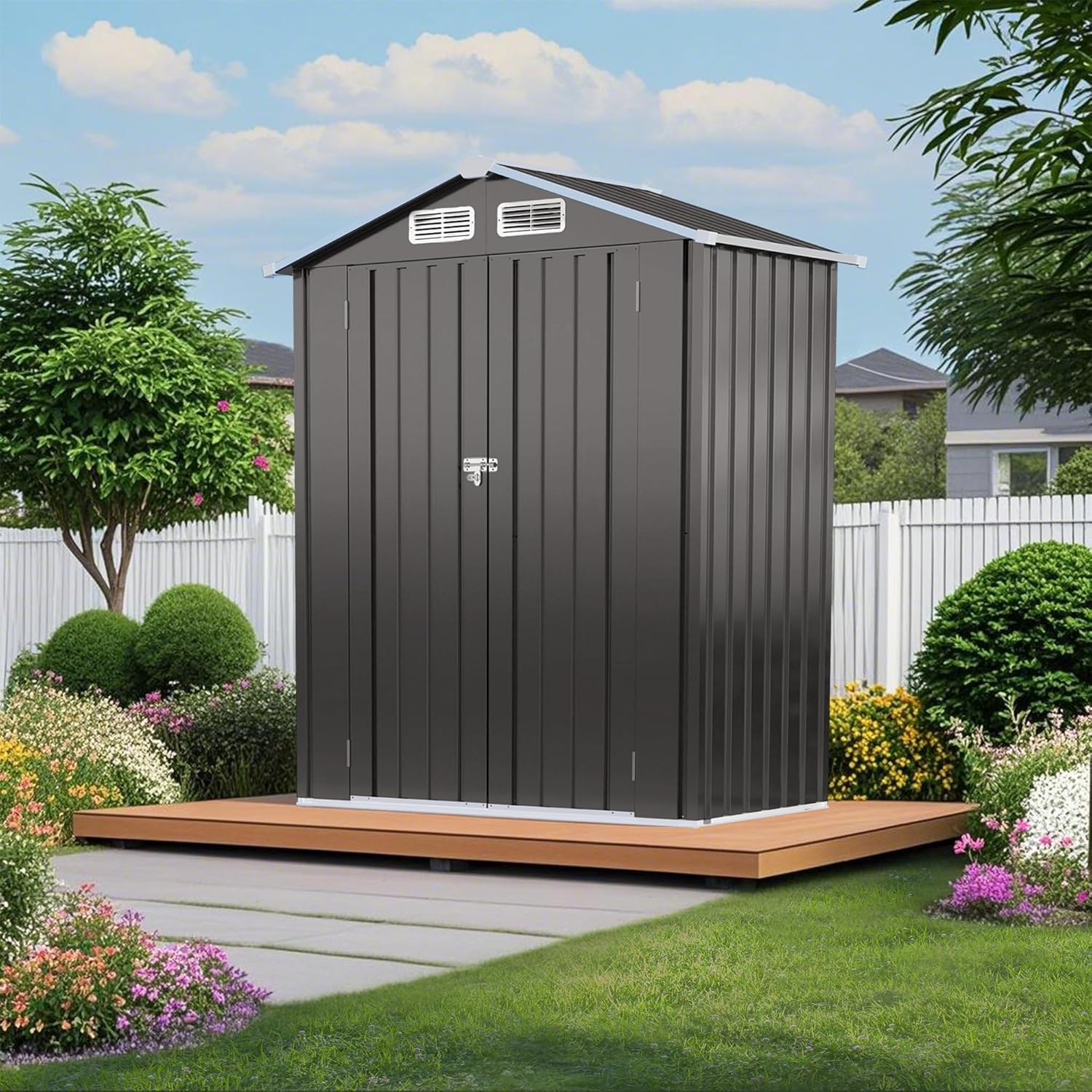 5X3 FT Metal Outdoor Storage Shed,Waterproof Backyard House Buildings with Pitched Roof and Lockable Door,Tool Sheds w/Vents,for Garden Garbage Enclosure,Gray