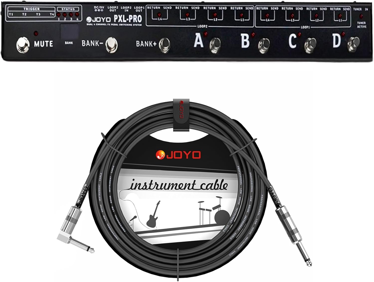 JOYO PXL-PRO Foot Pedal Controller Bundle with CM-12 Bass Guitar Amplifier Mono Instrument Cable 15 Feet