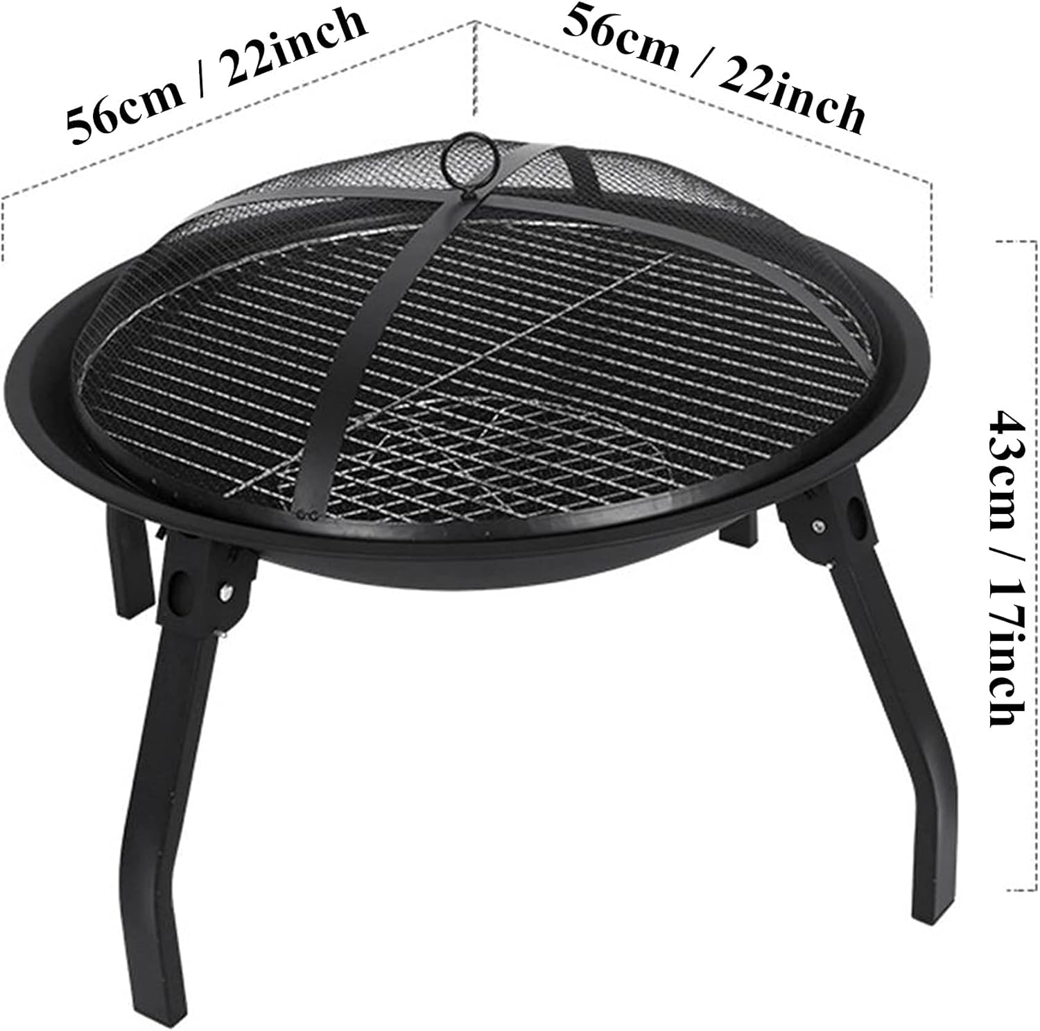 Portable Outdoor Fire Pit Bowl, Wood Burning Firepit w/Mesh Spark Screen Cover,Grill Grate, Poker, Bonfire Heating Basin for Backyard,Garden,Patio,Yard