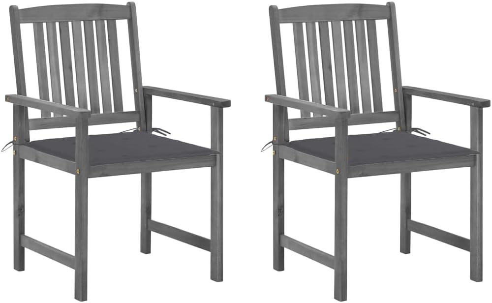 Patio Chairs with Cushions 2 pcs Gray Solid Acacia Wood,Acacia Wood Patio Chairs with Cushions for Outdoor and Garden Use Outdoor Furniture, Outdoor Chairs