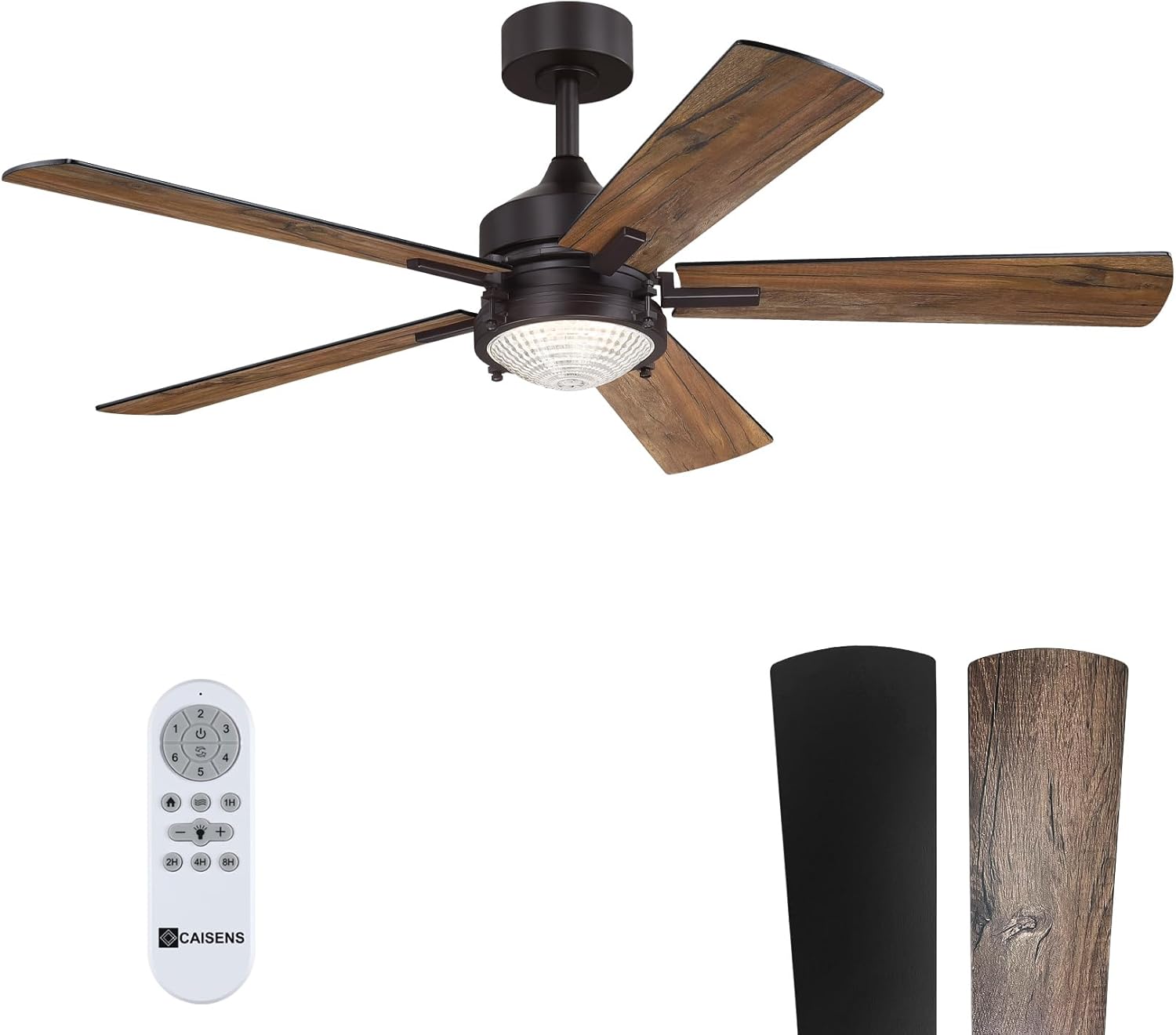 52 Inch Farmhouse Ceiling Fan with Light and Remote Control, Forged Metal Light Kit with Crystal Prismatic Glass, 3CCT Dimmable, 6 Speed Reversible, Dark Bronze, Indoor/Outdoor