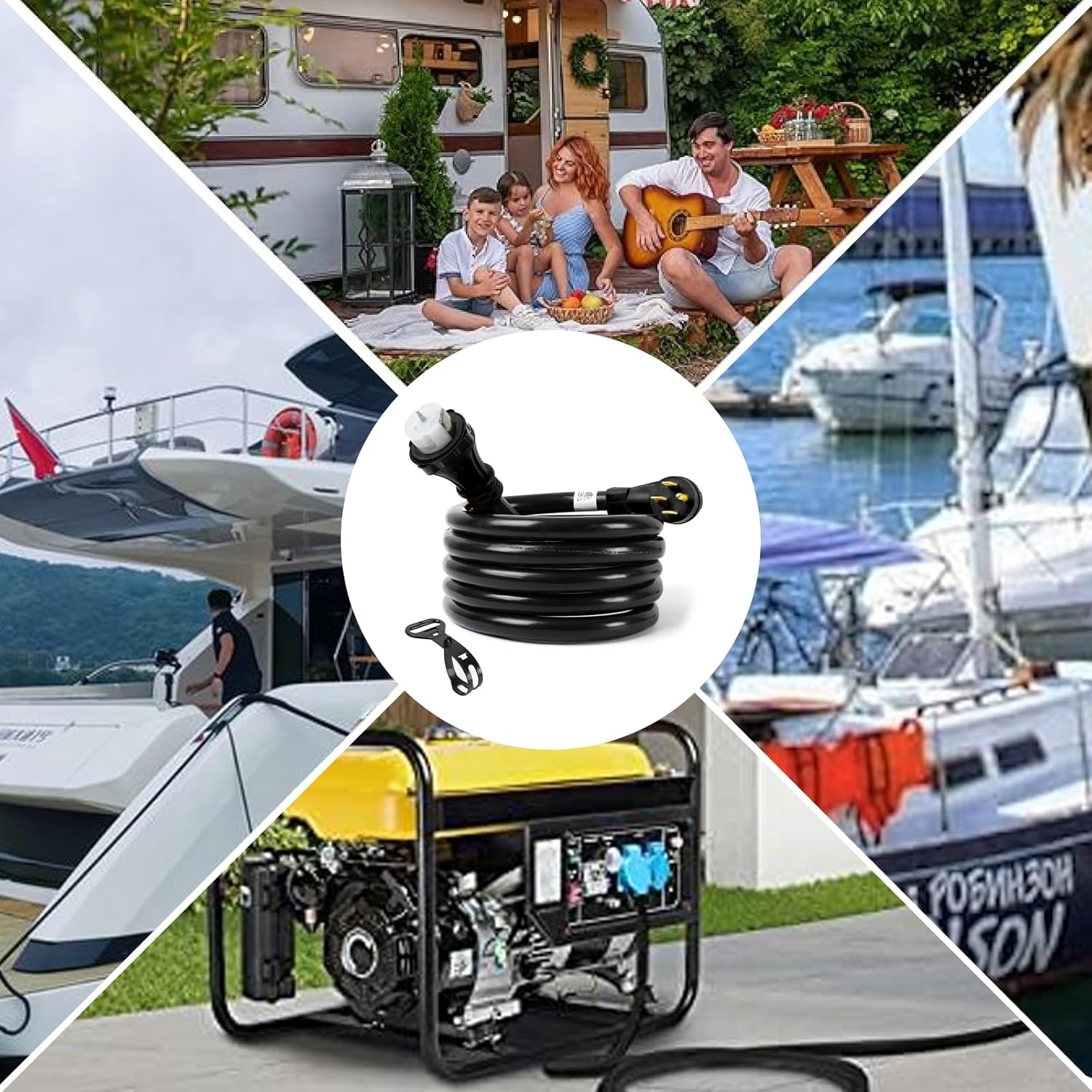 50 Amp Generator Extension Cord, 20FT STW 6/3 + 8/1 Power Cord N14-50P & SS2-50R & CS6364 Twist Lock Connectors