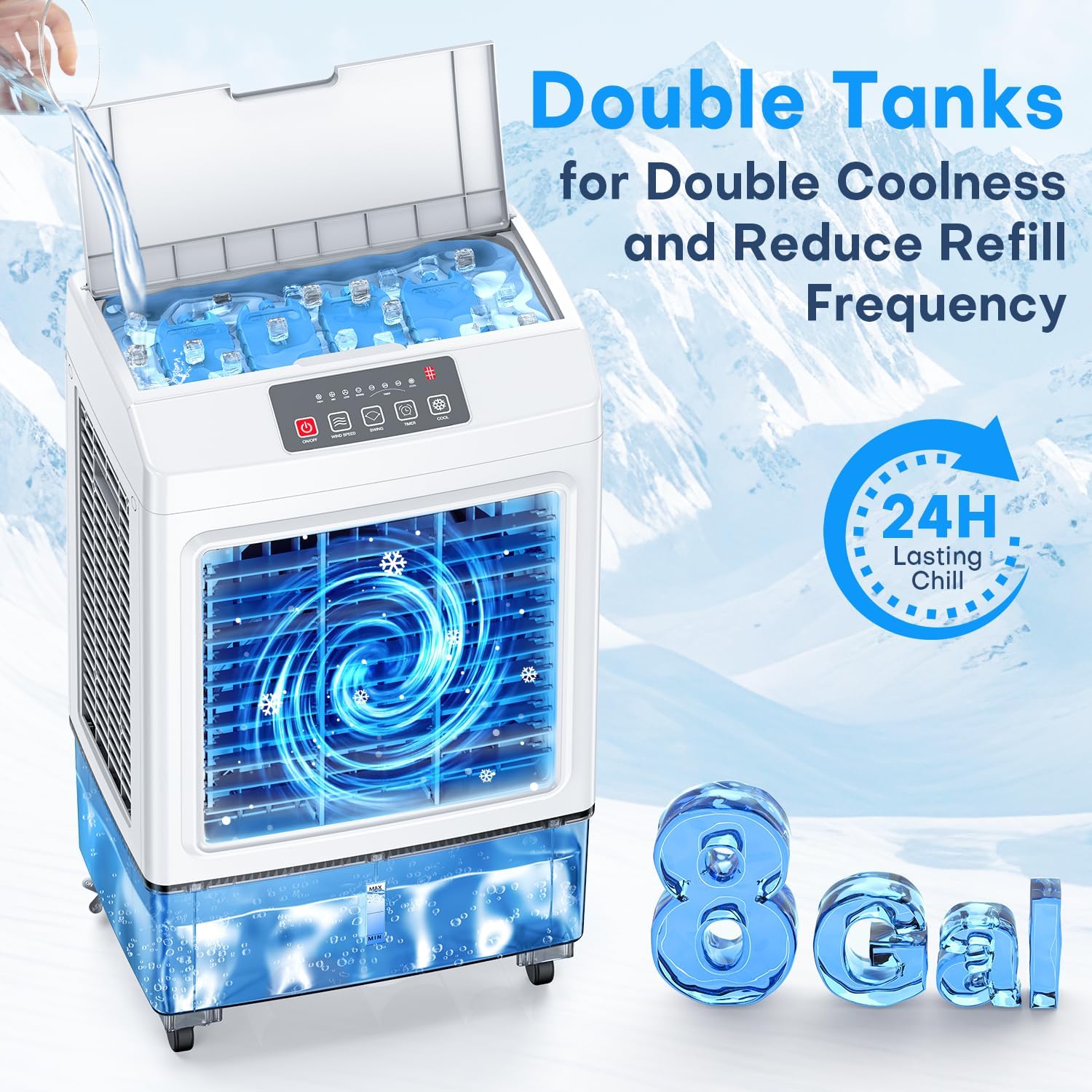 FANCOLE Evaporative Air Cooler, 2100CFM Windowless Air Conditioner Cooling up to 700 Sq.ft, Swamp Cooler Air Conditioner w/2 Modes & 3 Speeds, 7H Timer & Remote, Portable for Room Garage Patio