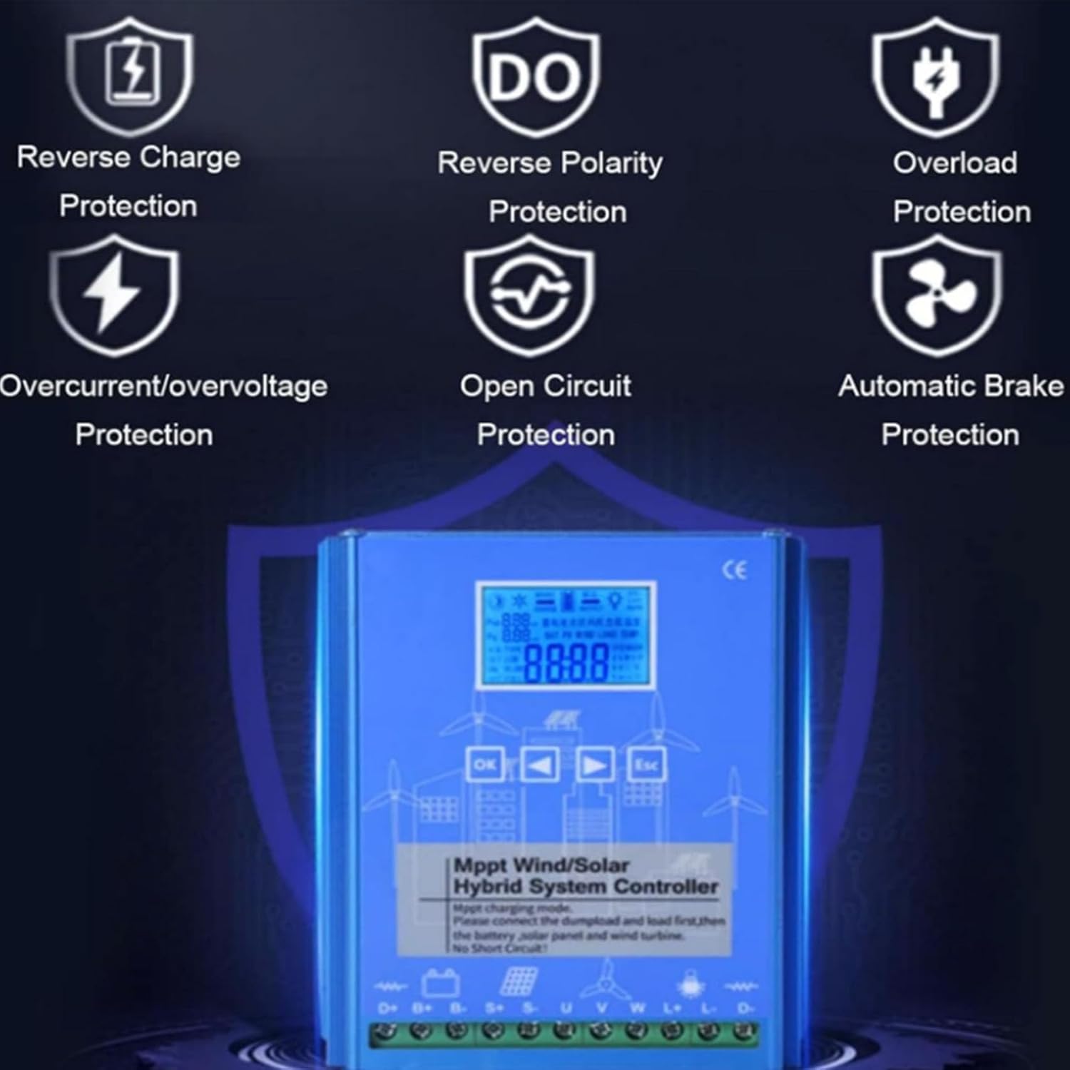 220v, 3000W MPPT Hybrid Solar Wind Charge Controller, 12V 24V 48V Wind Turbine Regulator with LCD Display for Wind Solar System