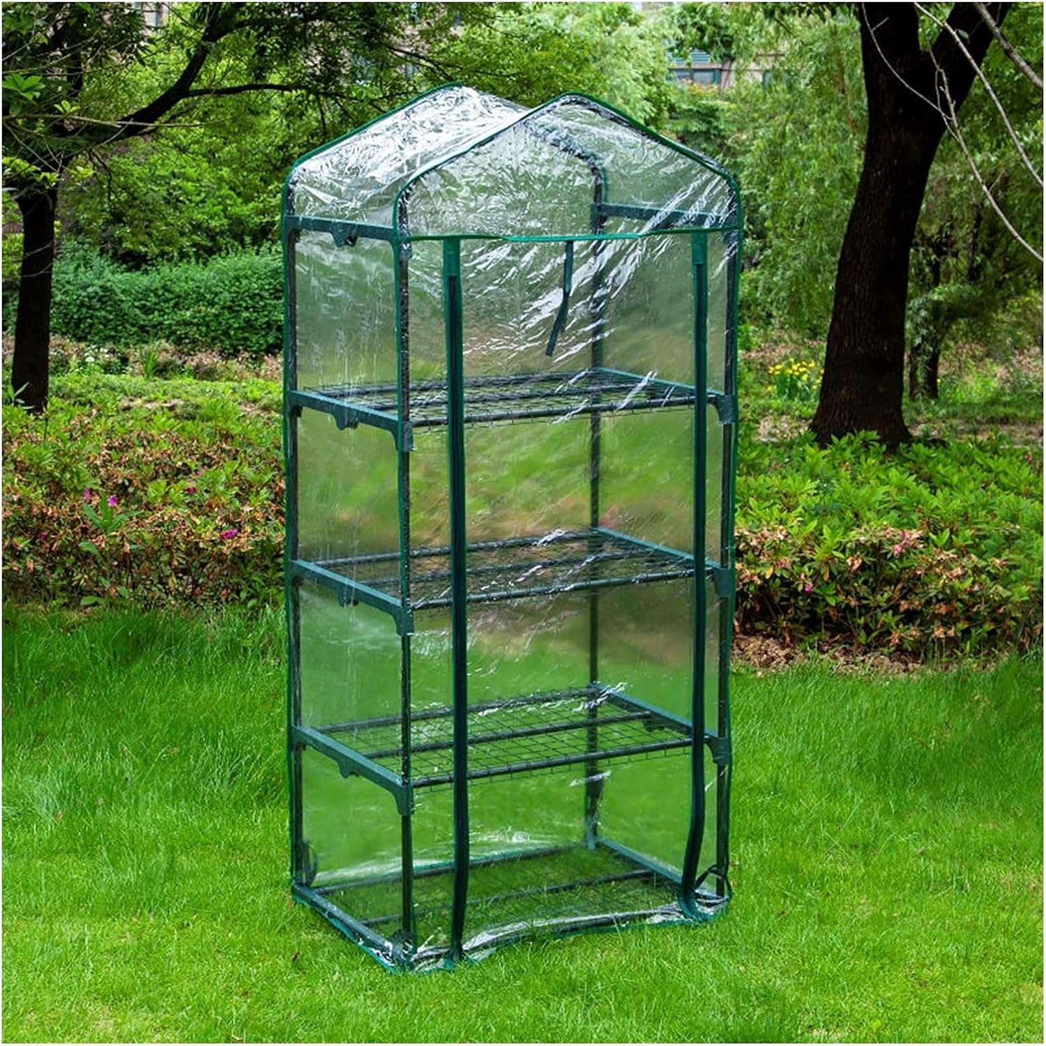 4 Tier Walk-in Greenhouse Polycarbonate Outdoor Garden Greenhouse,Portable PE Cover and Shelf for Compact Garden (Color : White, Size : 69x49x158cm)
