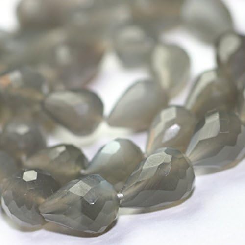 Moonstone Micro Faceted Teardrop Beads 4 Grey Cats Eye Semi Precious Gemstones 8.5-10 mm