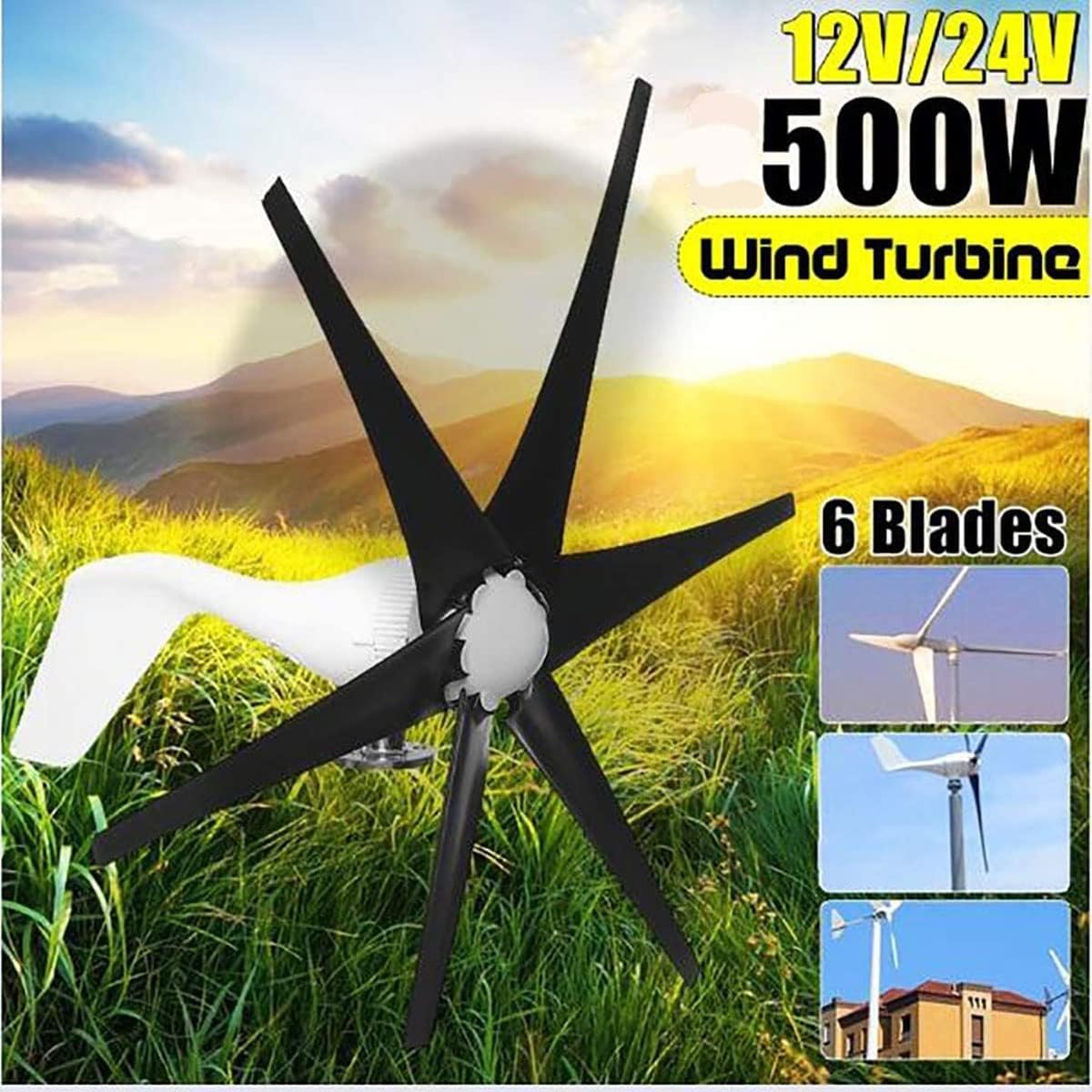 Wind Turbines,6 Blade Wind Turbines+Controller Wind Generator Power Windmill Energy Turbines Charge,24V (24V)