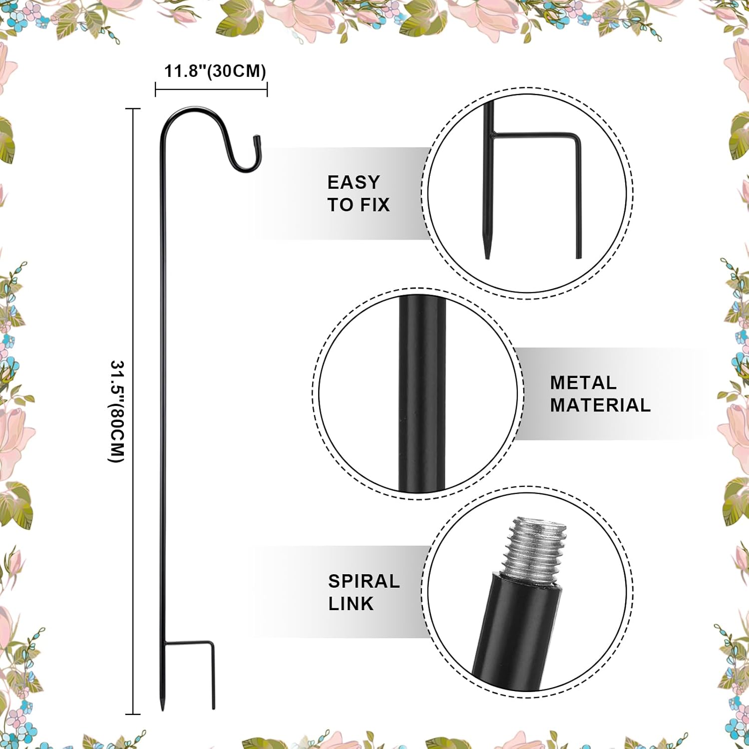 Lounsweer 7.8 ft H Metal Garden Arch Trellis for Climbing Plant Outdoor Garden Pergola Arbor with 12 Pack 31.4 Inch Shepherd Hooks for Hanging Christmas Lights, Lanterns, Wedding Christmas Party Decor