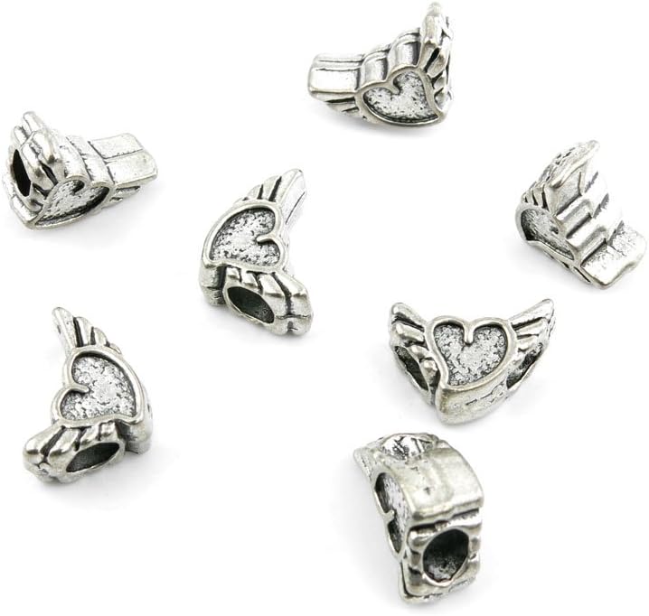 480 Pieces Antique Silver Tone Jewelry Making Charms Findings Fashion Wholesale Supplies Pendant Lots Bulk Supply 190698 Heart Wings Loose Beads