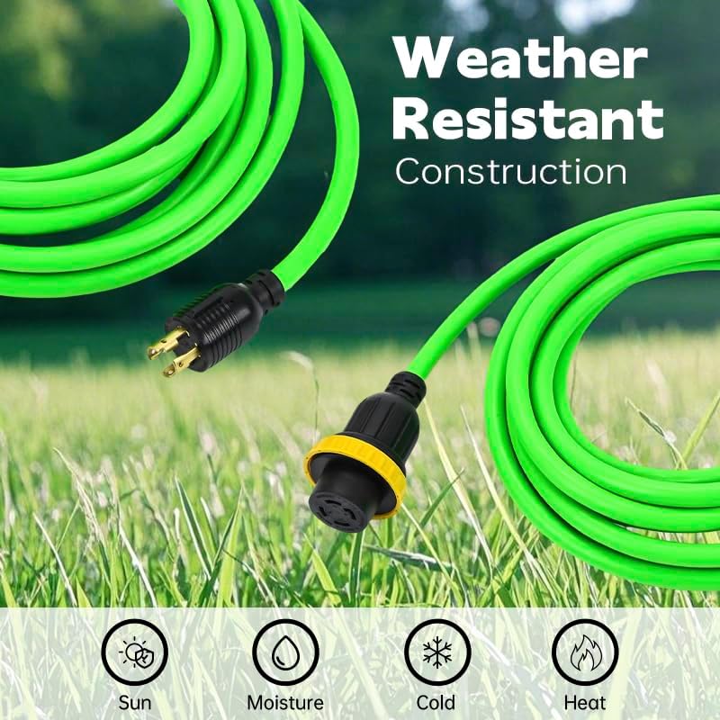 30 Amp Generator Extension Cord (50 Feet) 4-Prong 120/250 Volt 7500W, Lock L14-30P/L L14-30R, 10 Gauge SJTW Locking Power Cord for Manual Transfer Switch ETL Listed