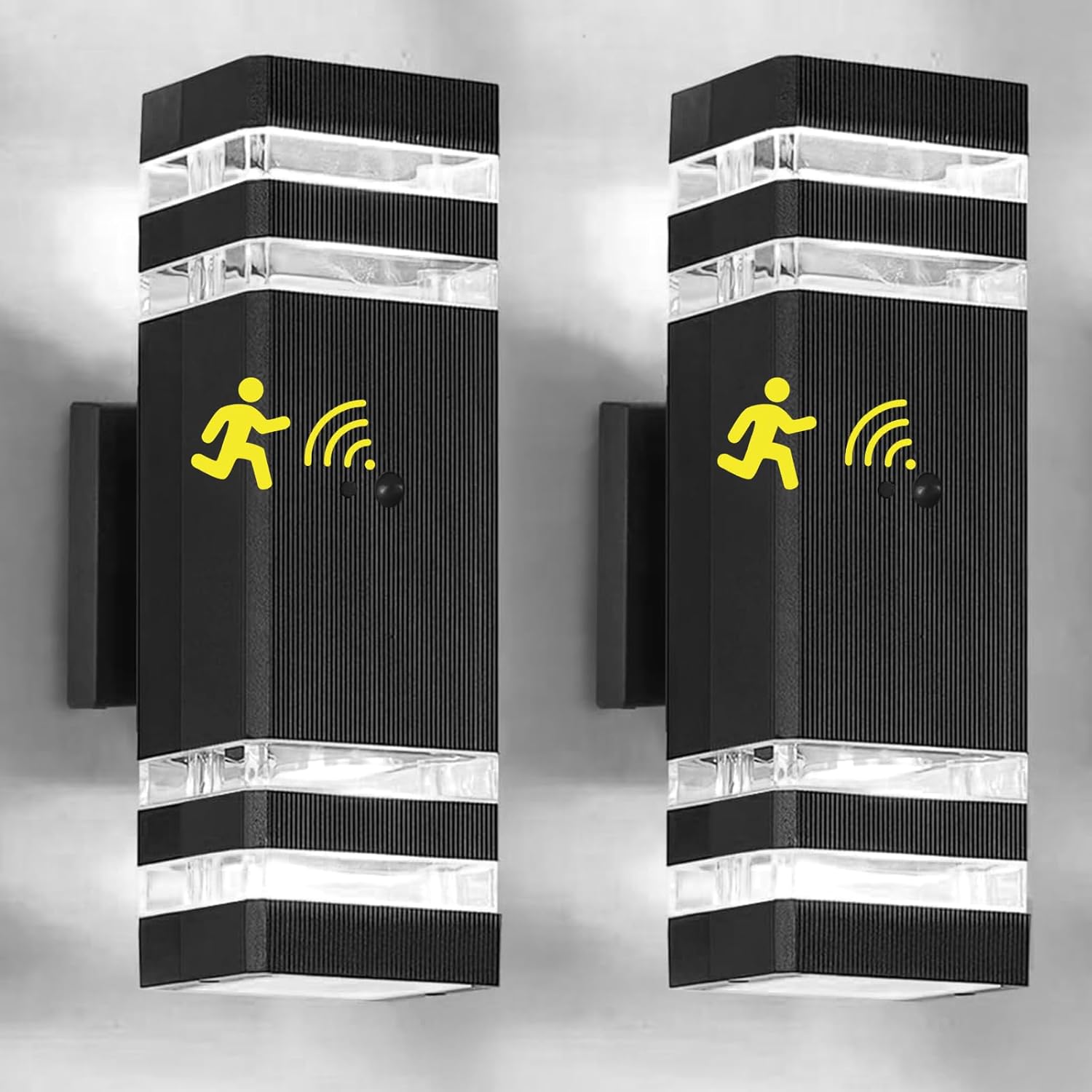 2 Pack Motion Sensor Dawn to Dusk Outdoor Light Fixture, Black Aluminum Exterior Lighting Fixtures with GU10 LED Bulbs, Up and Down Lights Outdoor Sconce Lights for Garage Porch Garden, ETL Listed