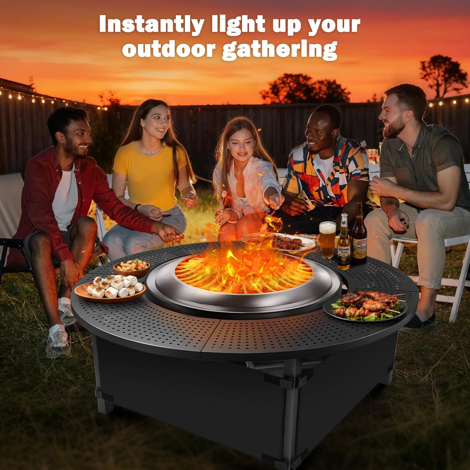47.8 Inch Fire Pit Surround Tabletop forSolo Stove Yukon 2.0,Powder-Coated Steel Table Top with 30.2 Inch Inner Diameter,Outdoor Fire Pit Accessory for Wood Burning