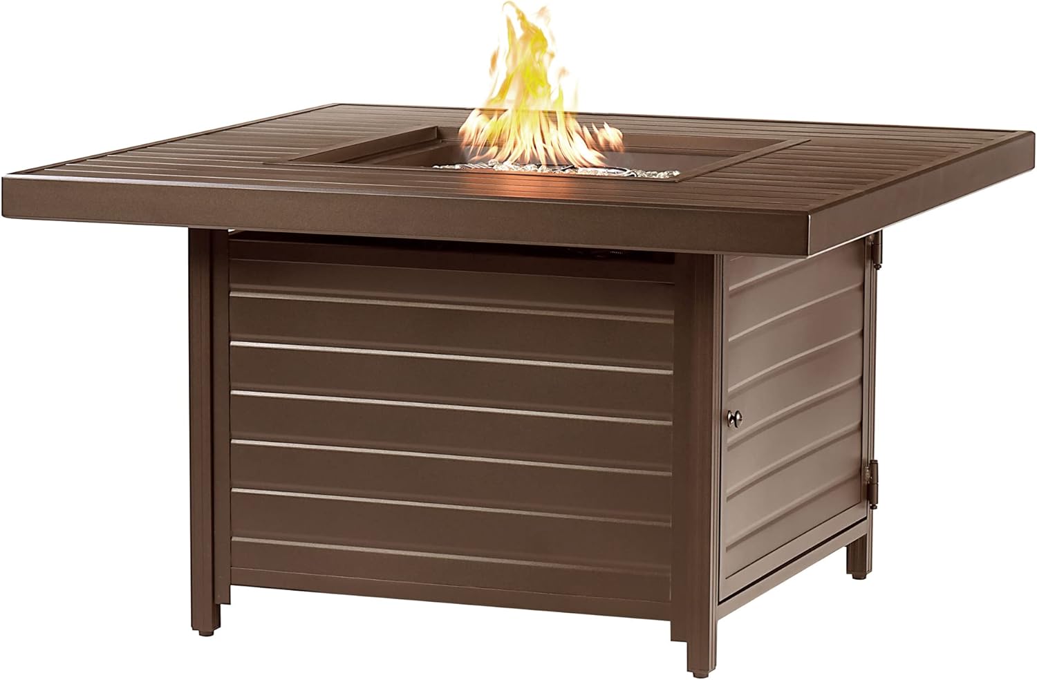 Square 42 in. x 42 in. Aluminum Propane Fire Pit Table with Glass Beads, Two Covers, Lid, 57,000 BTUs in Brown Finish