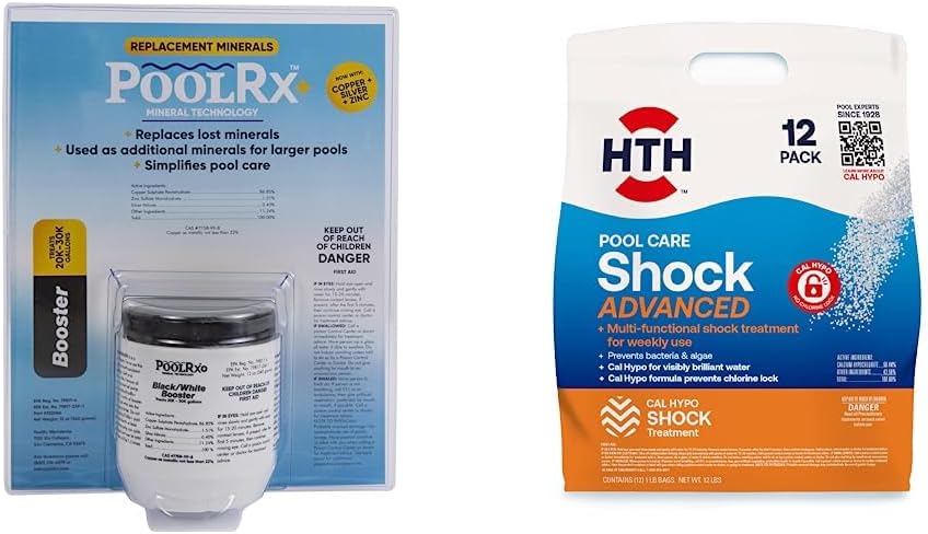 Pool RX 332066 PoolRX+ Booster Black Swimming Pool Algaecide, Single Unit & HTH 52037 Swimming Pool Care Shock Advanced, Swimming Pool Chemical, Cal Hypo Formula, 12 Count(Pack of 1)