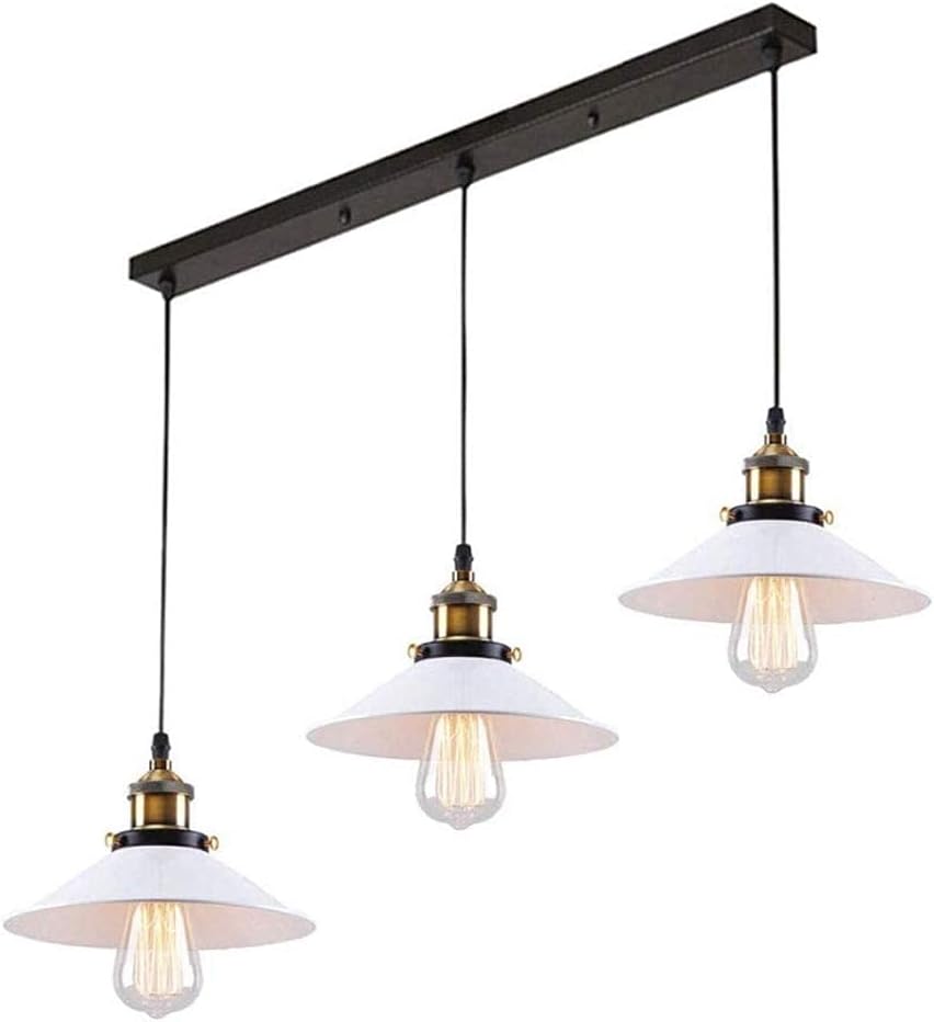 Three Heads Chandelier, Retro Industrial Ceiling Lamp Creative Wrought Iron Metal Pendant Light for Living Room Bedroom Corridor Kitchen Bar Hanging Lighting Fixture,White