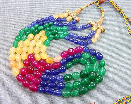 3 Strand necklace 6x7-9x11 MM Smooth sapphite Quartz beads multi sapphire oval Beaded Necklace 17 INCH
