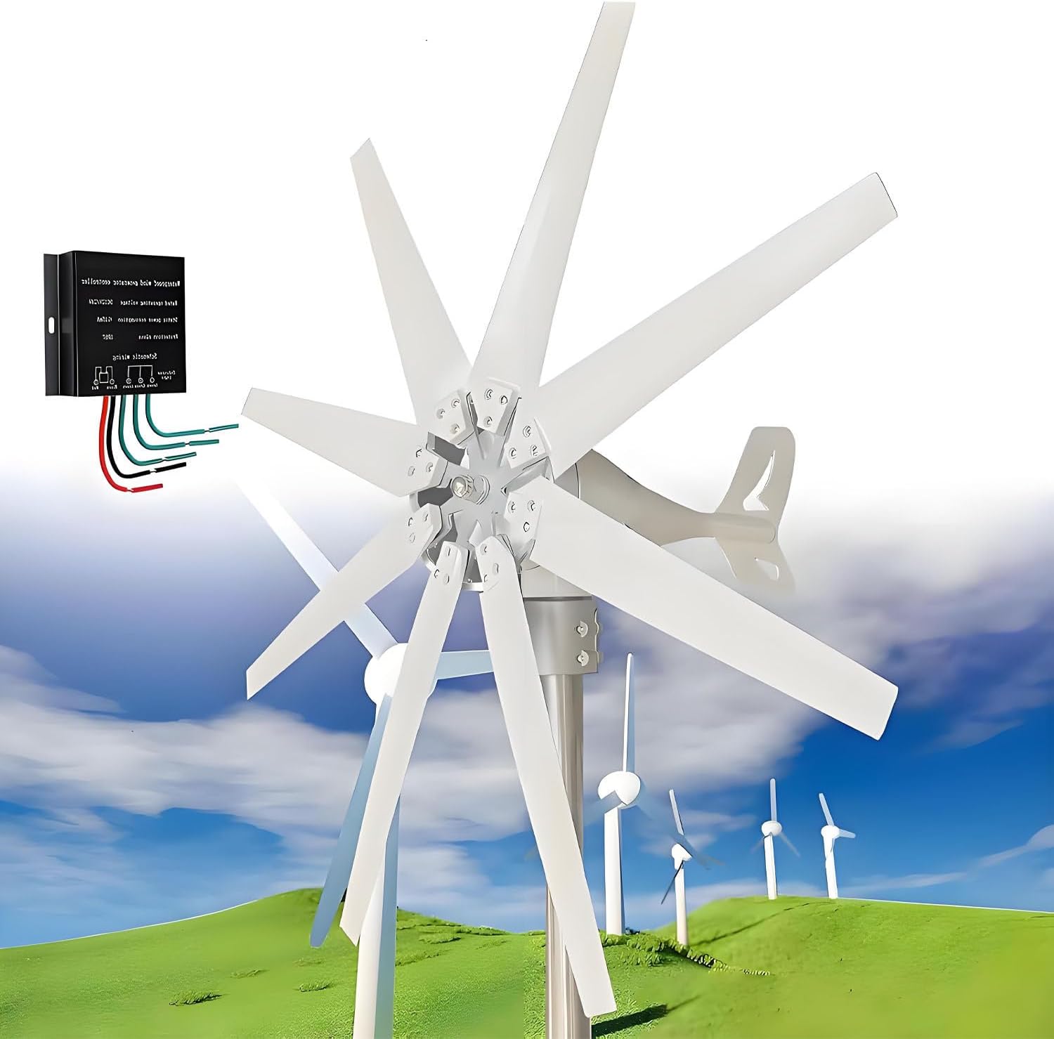 20000W Wind Turbine Generator Kit,8-Blade Windmill kit with Charge Controller,Auto Adjust Windward,8 Blade Outdoor Windmill Power Generator Kit,for Marine, RV, Home 24V-White