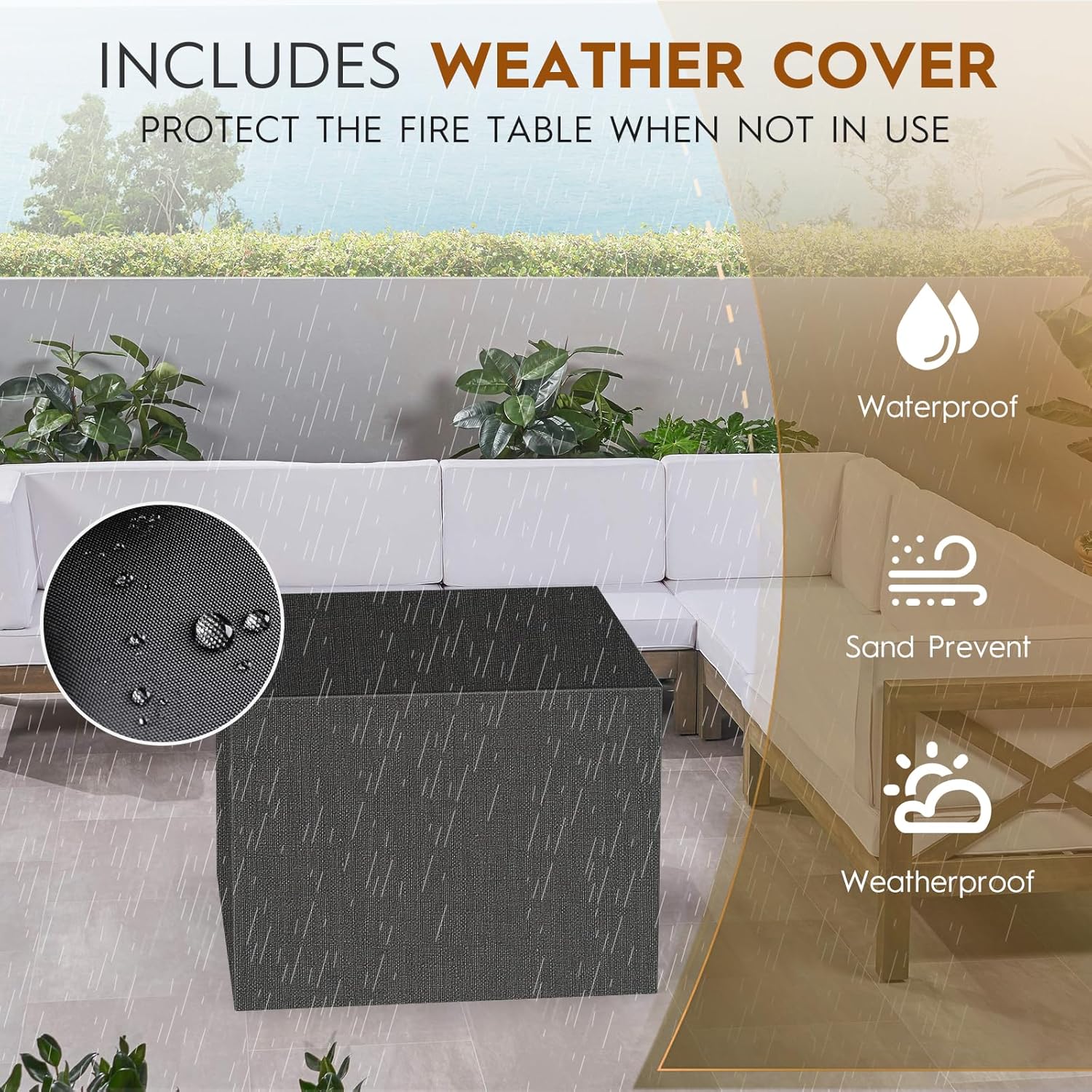 32 Inch Outdoor Fire Pit Table, 50,000 BTU Square Propane Fire Pit with Lid, Lava Rocks, Weatherproof Cover, Alloy Steel Gas Fire Pits for Outside Patio, CSA Certified, Gray