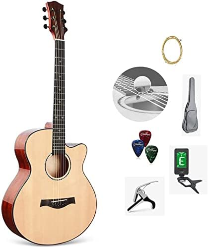 Full Size Guitar Acoustic Guitar Hand Polished Beginner Adult Travel Guitar Outdoor Music Rock Crisp Sound Matte Musical Beginner Acoustic Guitar Starter Package Student G (Beige Long)
