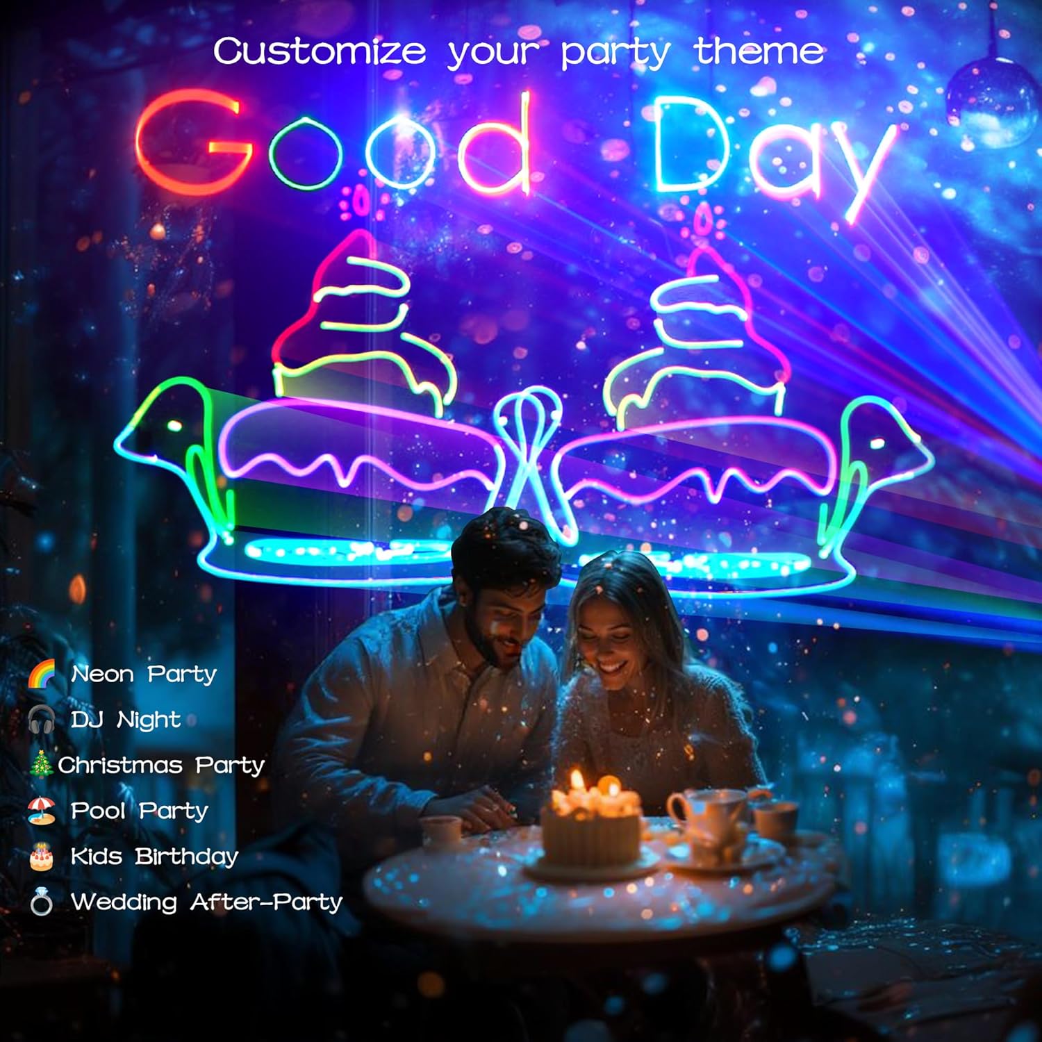 DJ Laser Lights with APP Control, Custom Laser Projector, 3D Animation,Beam Effect,DMX512, Full Color, Supports Text, Programming, Drawings, Sound Activated, Laser Machine for Disco Stage Karaoke Bars