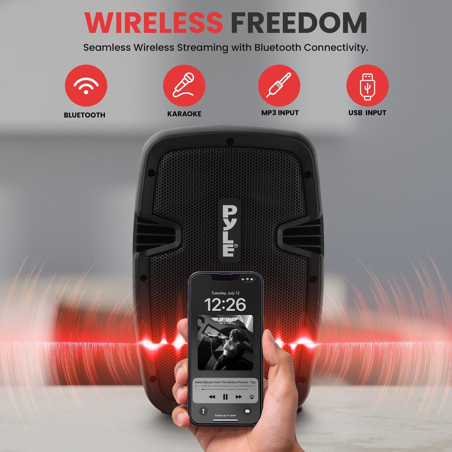 Pyle Powered PA Speaker System Active & Passive Bluetooth Loudspeakers Kit with 8 Inch Speakers, Wired Microphone, MP3/USB/SD/AUX Readers, Speaker Stands- PYLE PPHP849KT.5,Black