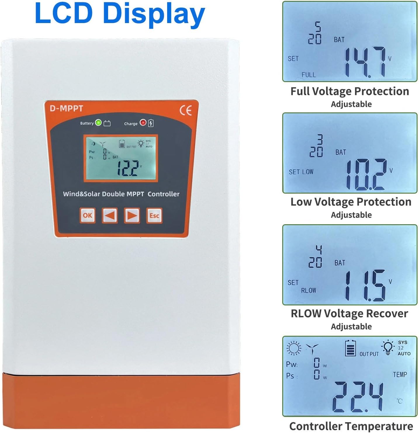 Home Hybrid Charge Controller 6000W Wind 4000W PV Solar, Automatic 12V 24V 48V Hybrid Wind/Solar Controller with Dump Load,24V/48V