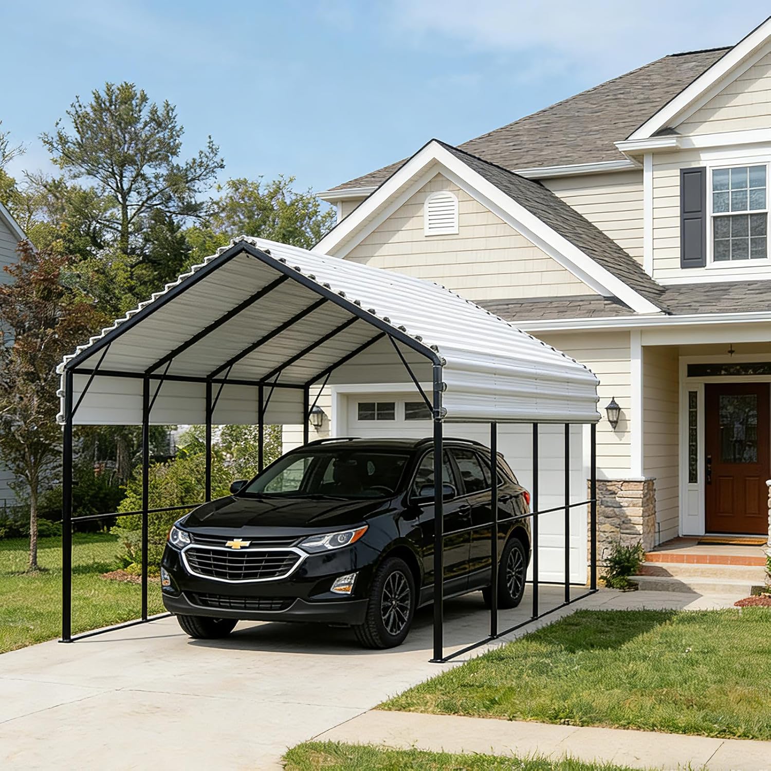 Metal Carport Heavy Duty 12x20ft Outdoor Galvanized Steel Car Port, Vehicle Canopy Garage Shade, Multi-Use Shelter for Car, Boat, Tractors & Outdoor Storage