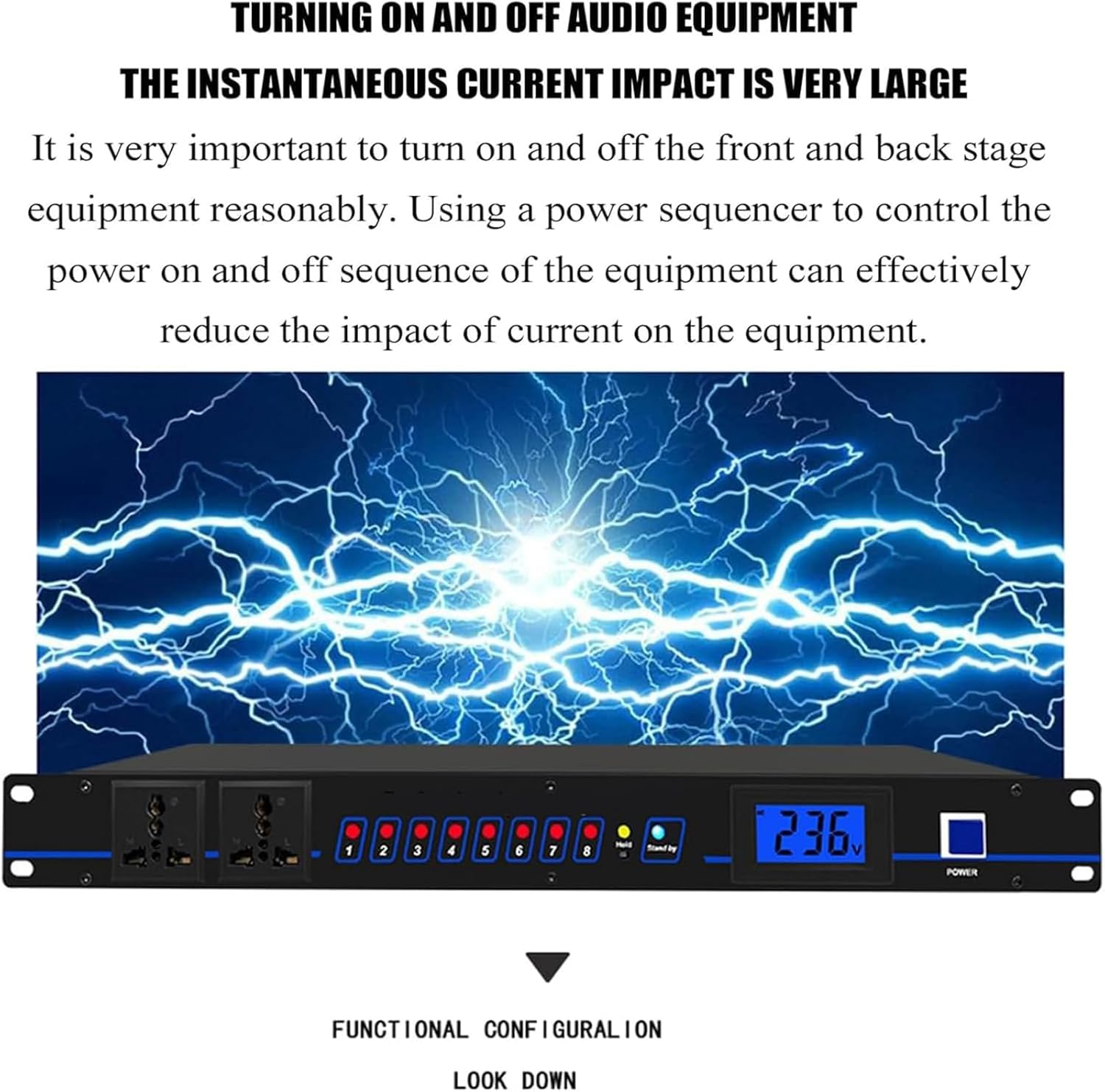 Home Audio Equalizer, Stereo Equalizer Real Time Frequency Level Display, Forward and Reverse Time Switch & 8＋2-Way Power Output, Real-Time Frequency Level Display for DJ Stations