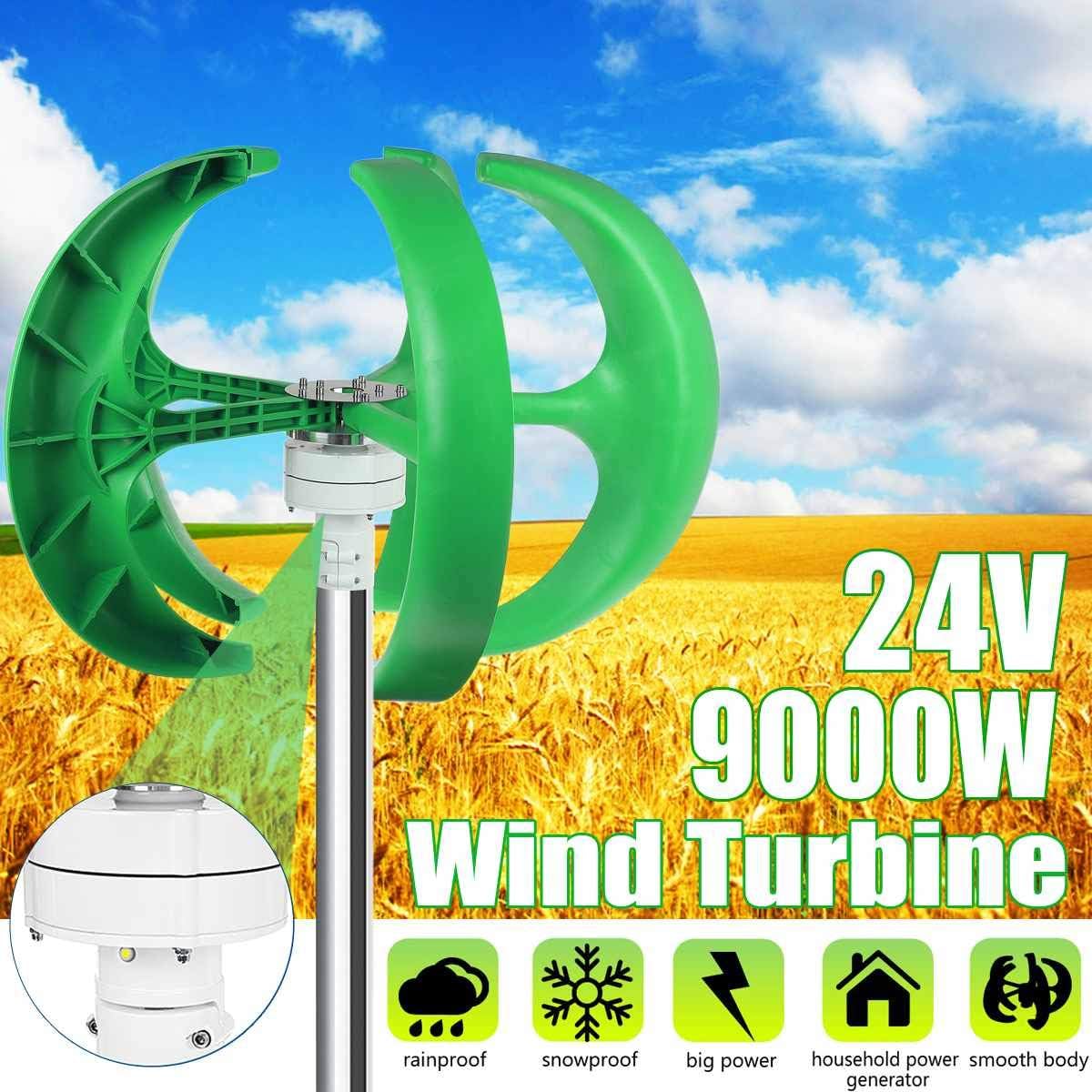 9000W 24V Vertical Axis Wind Turbines Generator 5 Blades Lantern Motor Kit Windmill Energy Charge Turbines for Home Camping,Blue,24v