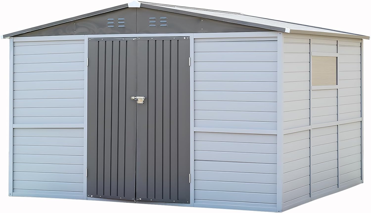 8x10FT Outdoor Storage Shed with Lockable Doors & Slooping Roof Wood & Metal Garden Tool Shed for Backyard, Patio, Poolside
