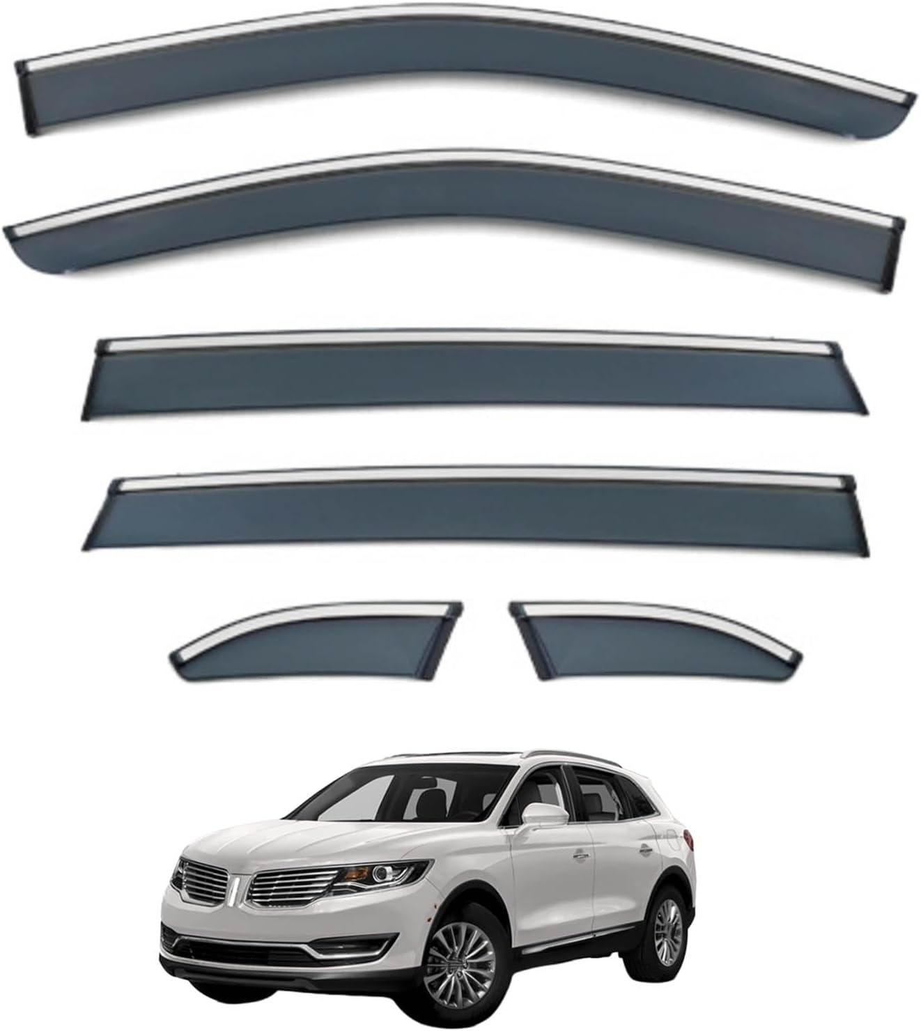 Window Deflectors for Lincoln MKX MK2 2016-2018, Sun Rain Guard Window Visors Vent Shades with Bright Stripes Car Accessories,6PCS