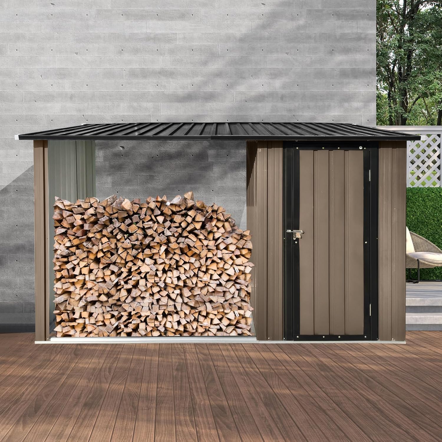 Outdoor Metal Storage Shed Waterproof Garden Tool Bike Sheds Kit Lean to Shed Backyard Storage Building Cabinet House,Brown