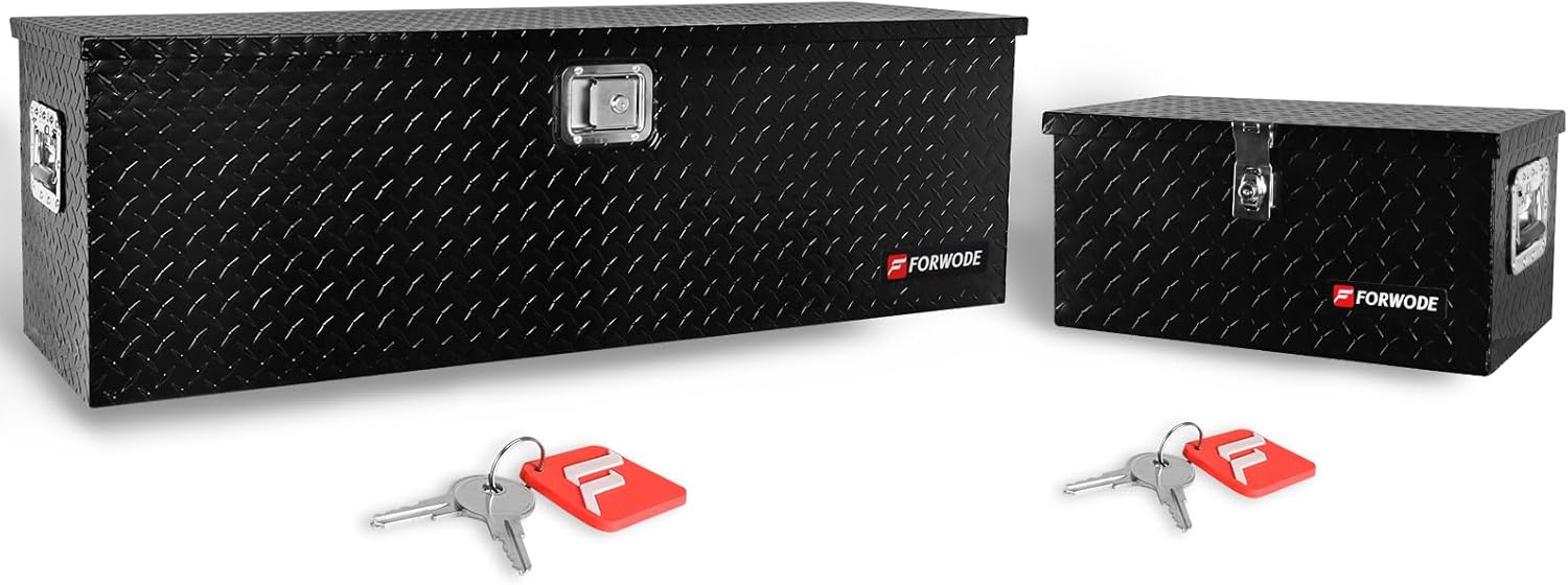 FORWODE 20 Inch and 48 Inch Truck Bed Tool Box Aluminum Heavy Duty Trailer Tool Box for Pickup Truck Bed RV Toolbox with Handle and Lock - Black
