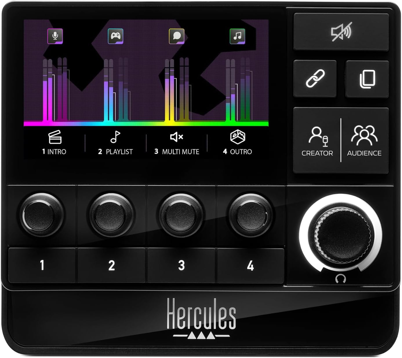 Hercules Stream 200 XLR, Pro Audio Mixer for Advanced Content Creators, Streaming, and Gaming, with XLR Mic Pre-Amp, LCD Screen, 4 Actions Buttons and Customizable Interface. Compatible with PC.